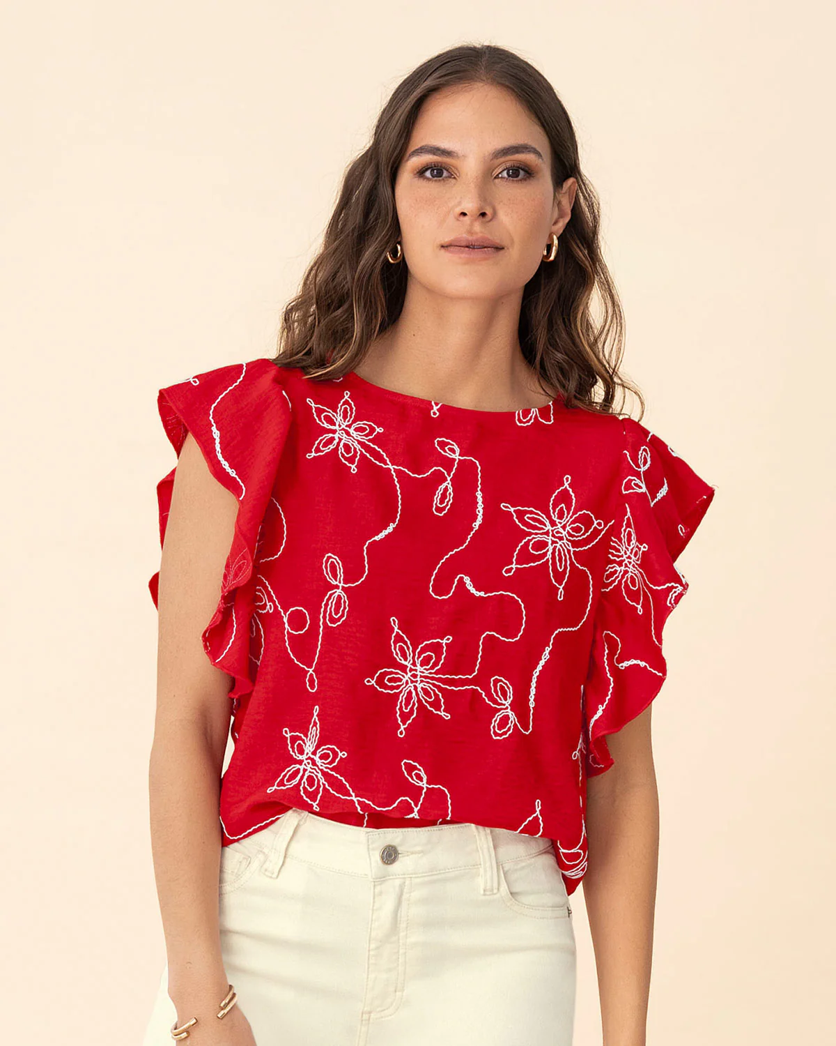 Blusa en tela bordada con bolero en mangas
