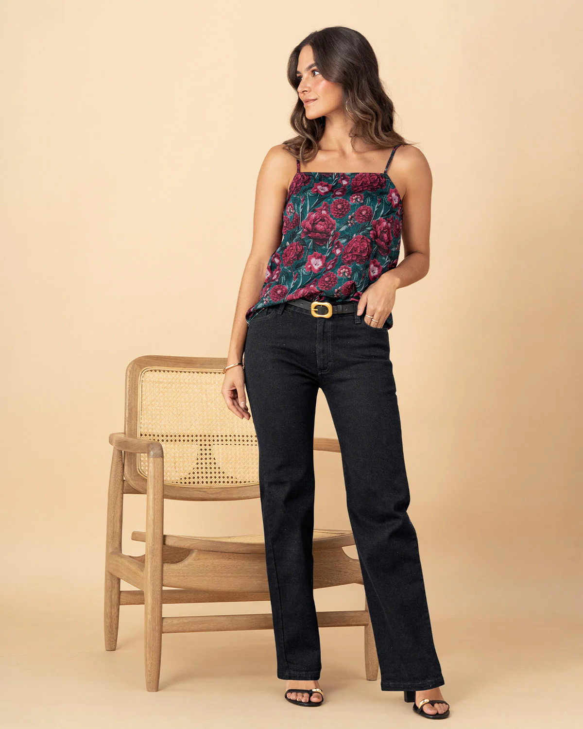 Blusa estampada de tiritas y escote recto - Image 3