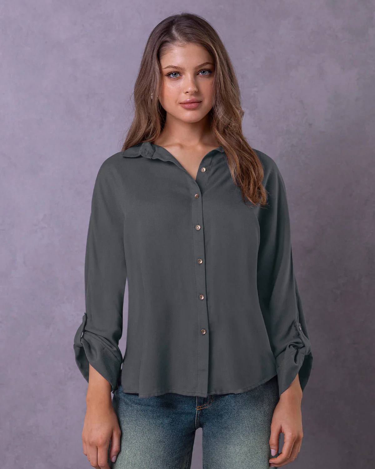 Blusa manga larga abotonable con charreteras en mangas - Image 6